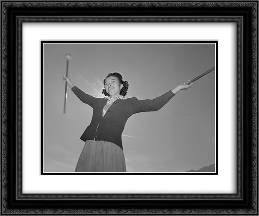 Baton practice at the Manzanar War Relocation Center 24x20 Black Ornate Wood Framed Art Print Poster with Double Matting by Adams, Ansel