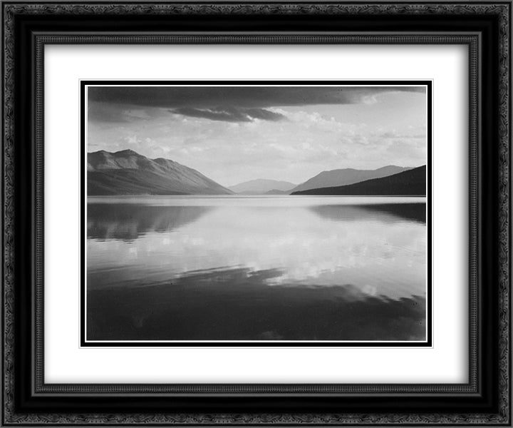 Evening, McDonald Lake, Glacier National Park 24x20 Black Ornate Wood Framed Art Print Poster with Double Matting by Adams, Ansel