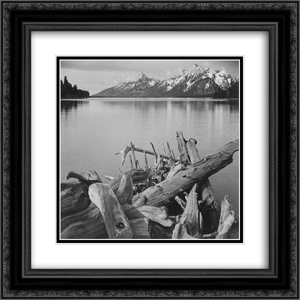 Grand Teton National Park, Wyoming 20x20 Black Ornate Wood Framed Art Print Poster with Double Matting by Adams, Ansel