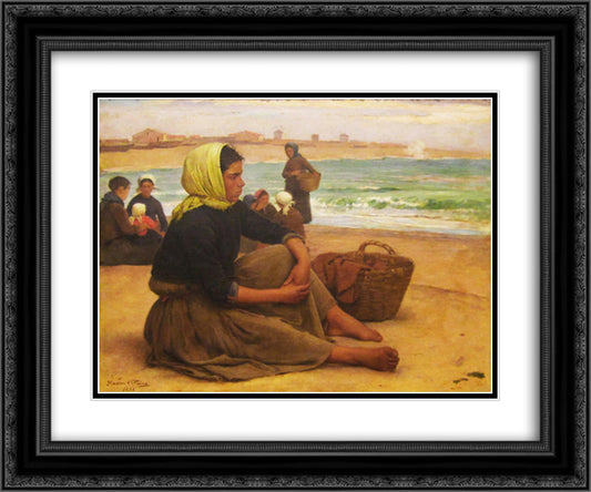 A Apanha do sargaco 24x20 Black Ornate Wood Framed Art Print Poster with Double Matting by Silva Porto, Antonio da