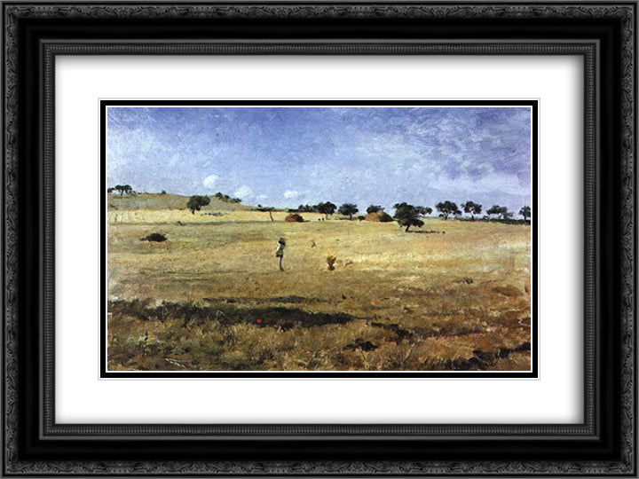 A Ceifa (Lumiar) 24x18 Black Ornate Wood Framed Art Print Poster with Double Matting by Silva Porto, Antonio da