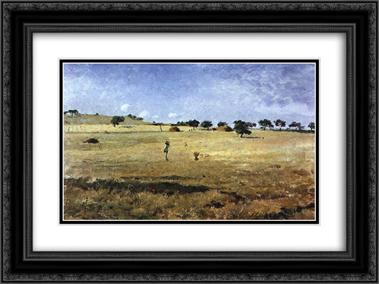 A Ceifa (Lumiar) 24x18 Black Ornate Wood Framed Art Print Poster with Double Matting by Silva Porto, Antonio da