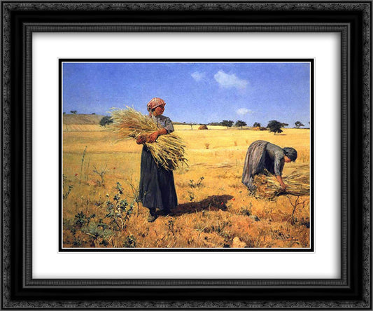 Colheita - Ceifeiras 24x20 Black Ornate Wood Framed Art Print Poster with Double Matting by Silva Porto, Antonio da
