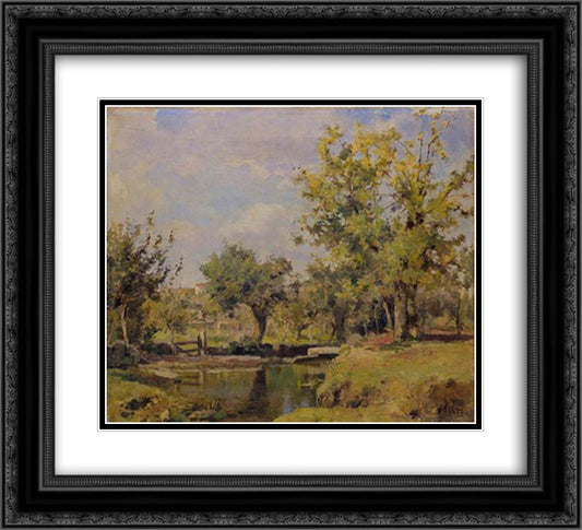 Lugar do Prado (Santa Marta - Minho) 22x20 Black Ornate Wood Framed Art Print Poster with Double Matting by Silva Porto, Antonio da