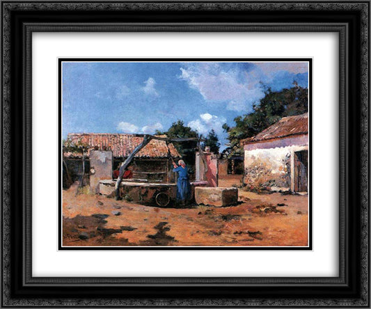 Na Cisterna 24x20 Black Ornate Wood Framed Art Print Poster with Double Matting by Silva Porto, Antonio da