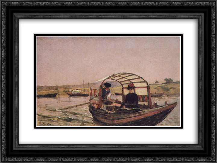 No Areinho, Douro 24x18 Black Ornate Wood Framed Art Print Poster with Double Matting by Silva Porto, Antonio da