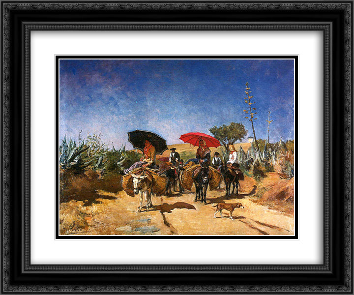 Volta do mercado 24x20 Black Ornate Wood Framed Art Print Poster with Double Matting by Silva Porto, Antonio da