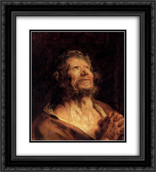 An Apostle with Folded Hands 20x22 Black Ornate Wood Framed Art Print Poster with Double Matting by van Dyck, Anthony