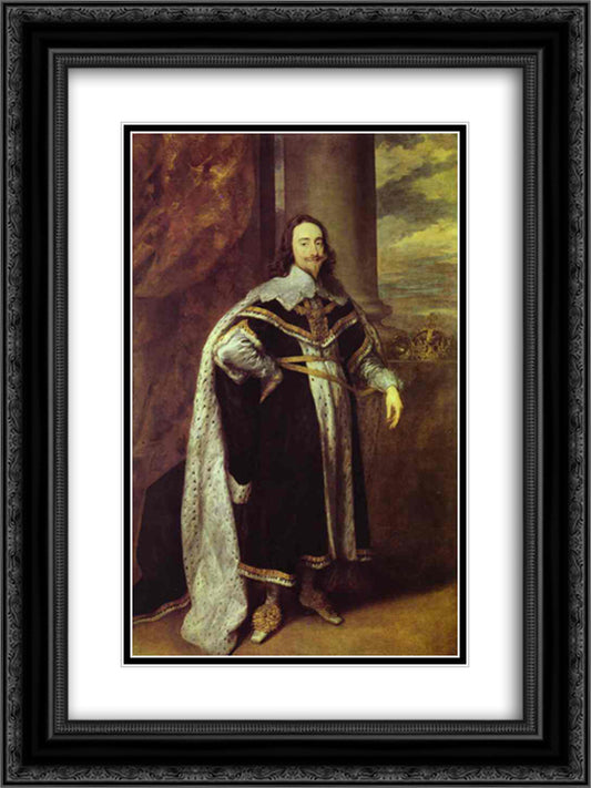 Charles I, King of England 18x24 Black Ornate Wood Framed Art Print Poster with Double Matting by van Dyck, Anthony