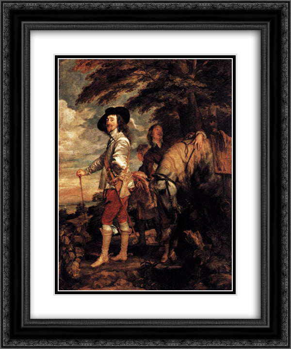 Charles I, King of England at the Hunt 20x24 Black Ornate Wood Framed Art Print Poster with Double Matting by van Dyck, Anthony