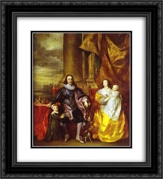 Charles I and Queen Henrietta Maria with Charles, Prince of Wales and Princess Mary 20x22 Black Ornate Wood Framed Art Print Poster with Double Matting by van Dyck, Anthony