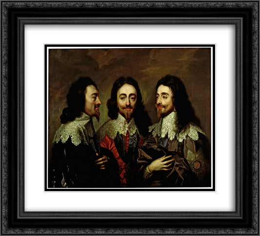 Charles I in Three Positions 22x20 Black Ornate Wood Framed Art Print Poster with Double Matting by van Dyck, Anthony