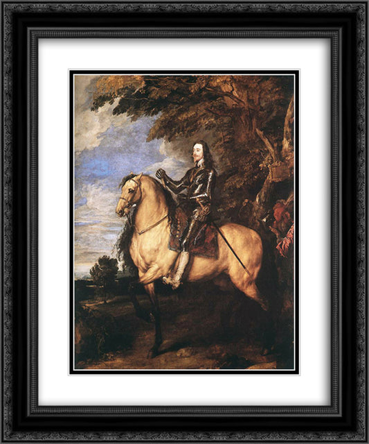 Charles I on horseback 20x24 Black Ornate Wood Framed Art Print Poster with Double Matting by van Dyck, Anthony