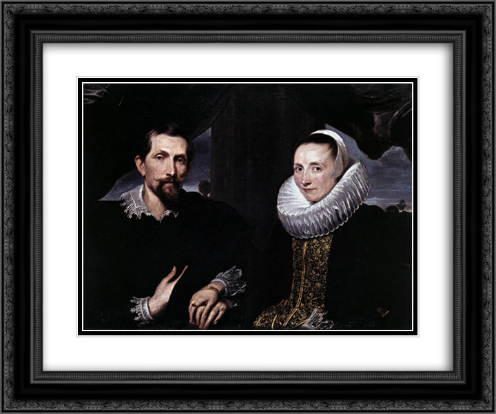 Double Portrait of the Painter Frans Snyders and his Wife 24x20 Black Ornate Wood Framed Art Print Poster with Double Matting by van Dyck, Anthony