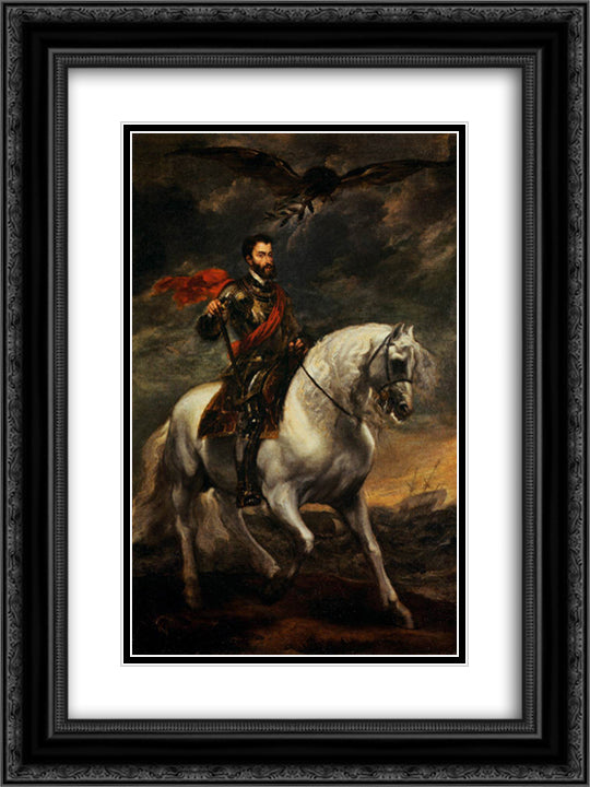 Emperor Charles V on Horseback 18x24 Black Ornate Wood Framed Art Print Poster with Double Matting by van Dyck, Anthony