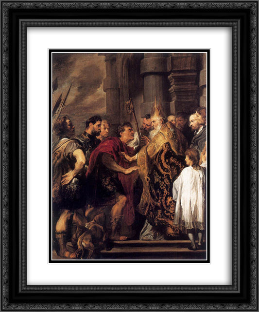 Emperor Theodosius Forbidden by St Ambrose To Enter Milan Cathedral 20x24 Black Ornate Wood Framed Art Print Poster with Double Matting by van Dyck, Anthony