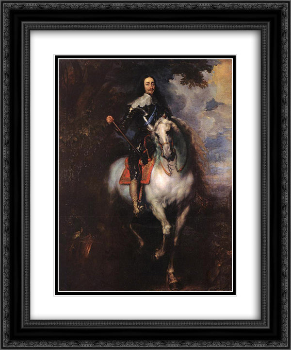 Equestrian Portrait of Charles I, King of England 20x24 Black Ornate Wood Framed Art Print Poster with Double Matting by van Dyck, Anthony