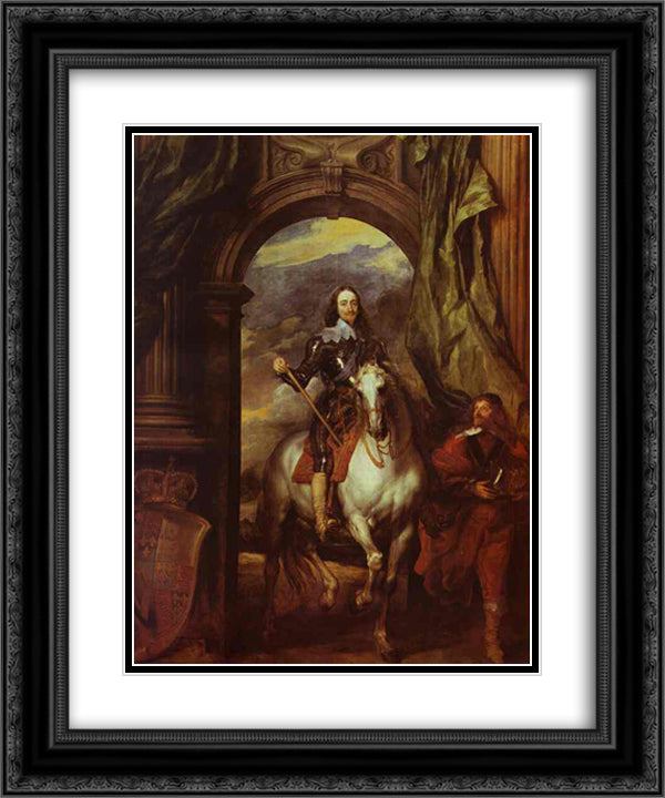 Equestrian Portrait of Charles I, King of England with Seignior de St Antoine 20x24 Black Ornate Wood Framed Art Print Poster with Double Matting by van Dyck, Anthony