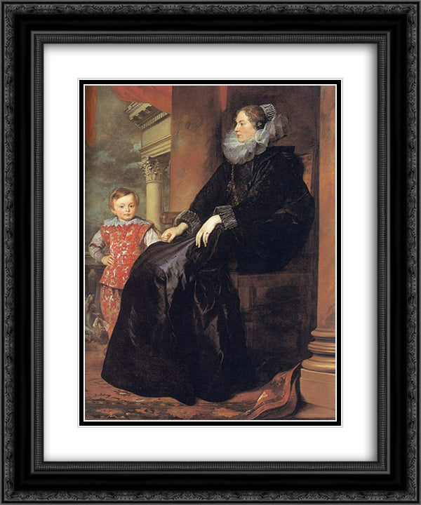 Genoese Noblewoman with her Son 20x24 Black Ornate Wood Framed Art Print Poster with Double Matting by van Dyck, Anthony