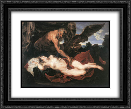 Jupiter and Antiope 24x20 Black Ornate Wood Framed Art Print Poster with Double Matting by van Dyck, Anthony