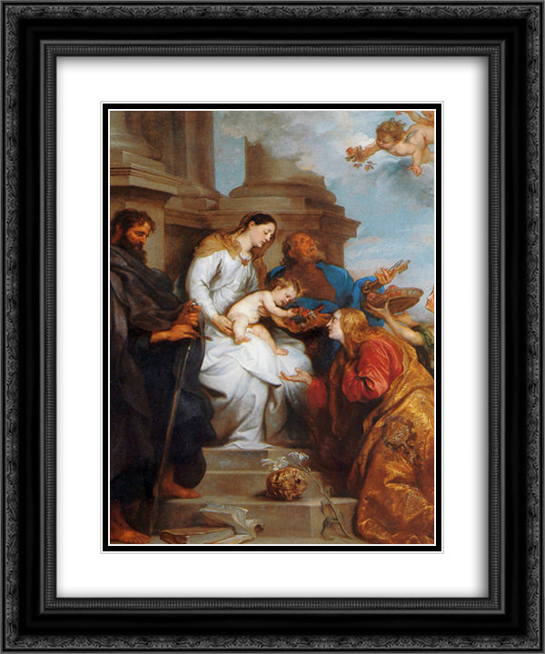 Maria and child and Saints 20x24 Black Ornate Wood Framed Art Print Poster with Double Matting by van Dyck, Anthony