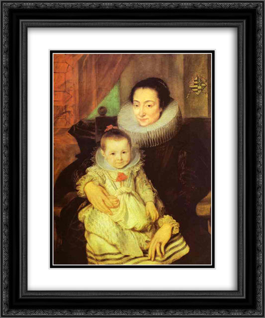 Marie Clarisse, Wife of Jan Woverius, with Their Child 20x24 Black Ornate Wood Framed Art Print Poster with Double Matting by van Dyck, Anthony