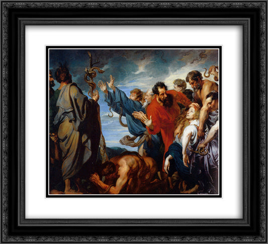 Mozes and the brass snake 22x20 Black Ornate Wood Framed Art Print Poster with Double Matting by van Dyck, Anthony