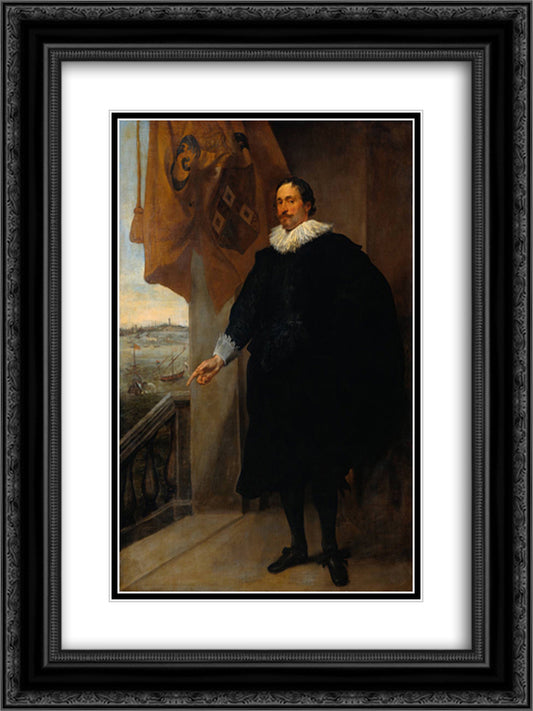 Nicolaes van der Borght, Merchant of Antwerp 18x24 Black Ornate Wood Framed Art Print Poster with Double Matting by van Dyck, Anthony