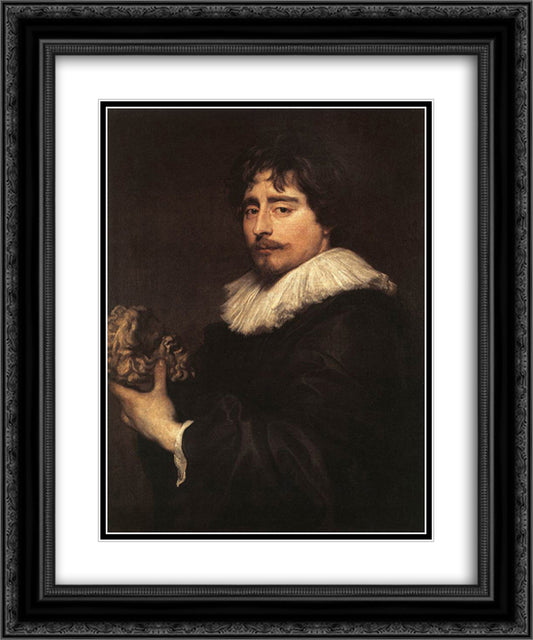 Porrtrait of the Sculptor Duquesnoy 20x24 Black Ornate Wood Framed Art Print Poster with Double Matting by van Dyck, Anthony