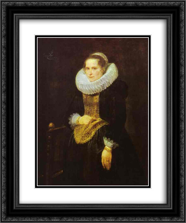 Portrait of a Flemish Lady 20x24 Black Ornate Wood Framed Art Print Poster with Double Matting by van Dyck, Anthony