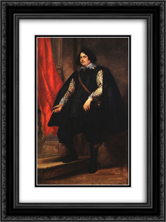 Portrait of a Gentleman 18x24 Black Ornate Wood Framed Art Print Poster with Double Matting by van Dyck, Anthony