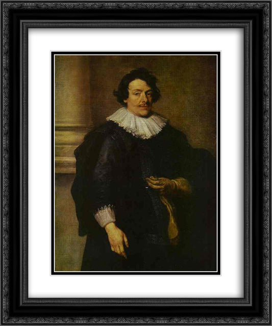 Portrait of a Gentleman Dressed in Black, in Front of a Pillar 20x24 Black Ornate Wood Framed Art Print Poster with Double Matting by van Dyck, Anthony