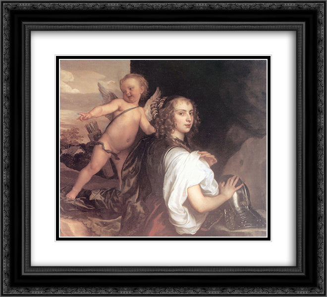 Portrait of a Girl as Erminia Accompanied by Cupid 22x20 Black Ornate Wood Framed Art Print Poster with Double Matting by van Dyck, Anthony