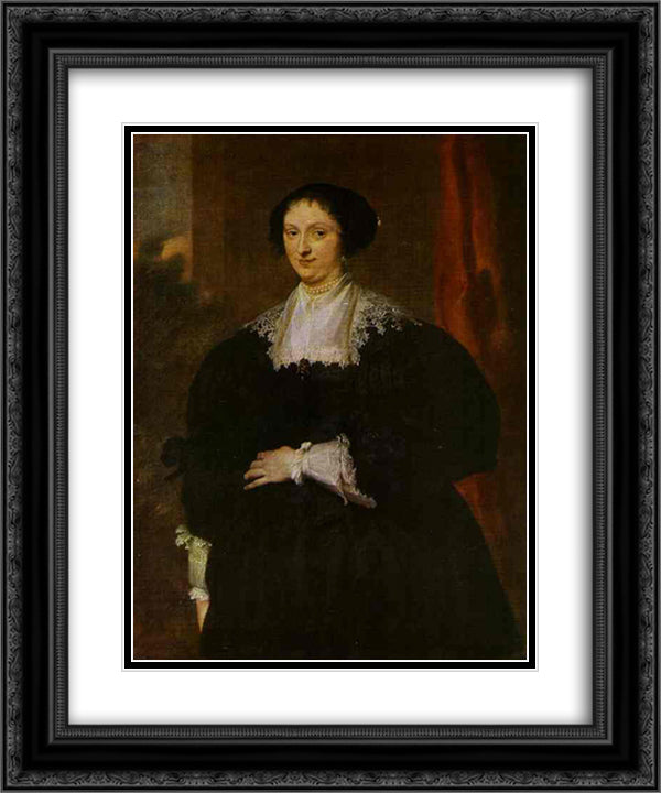 Portrait of a Lady Dressed in Black, Before a Red Curtain 20x24 Black Ornate Wood Framed Art Print Poster with Double Matting by van Dyck, Anthony