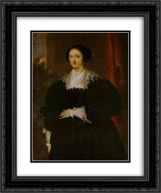 Portrait of a Lady Dressed in Black, Before a Red Curtain 20x24 Black Ornate Wood Framed Art Print Poster with Double Matting by van Dyck, Anthony