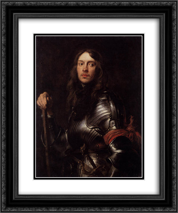 Portrait of a Man in Armour with Red Scarf 20x24 Black Ornate Wood Framed Art Print Poster with Double Matting by van Dyck, Anthony