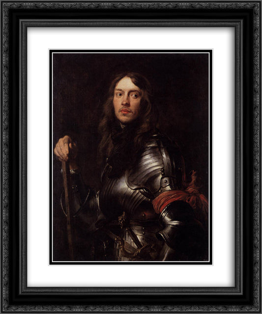 Portrait of a Man in Armour with Red Scarf 20x24 Black Ornate Wood Framed Art Print Poster with Double Matting by van Dyck, Anthony