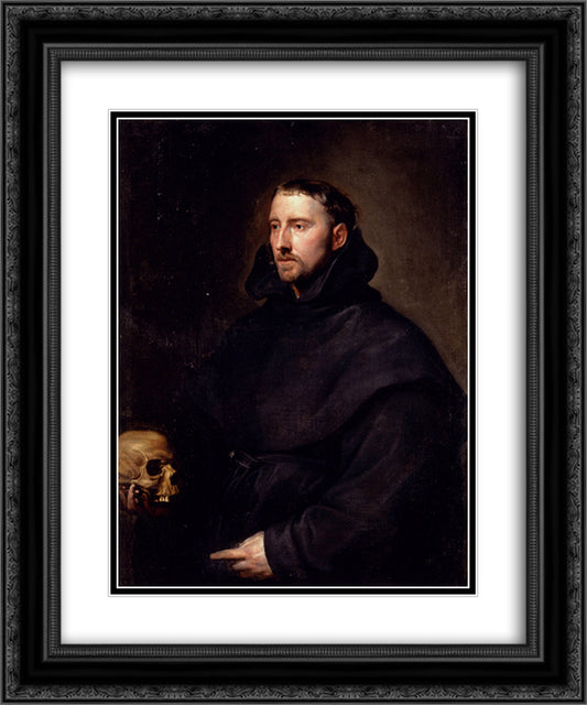 Portrait Of A Monk Of The Benedictine Order, Holding A Skull 20x24 Black Ornate Wood Framed Art Print Poster with Double Matting by van Dyck, Anthony