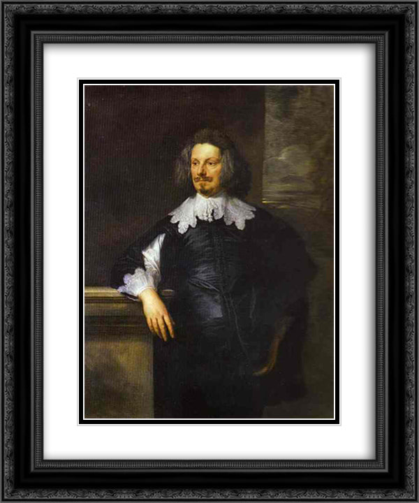 Portrait of an English Gentleman 20x24 Black Ornate Wood Framed Art Print Poster with Double Matting by van Dyck, Anthony