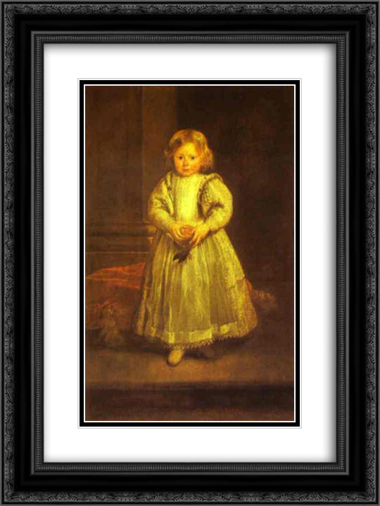 Portrait of Clelia Cattaneo, Daughter of Marchesa Elena Grimaldi 18x24 Black Ornate Wood Framed Art Print Poster with Double Matting by van Dyck, Anthony