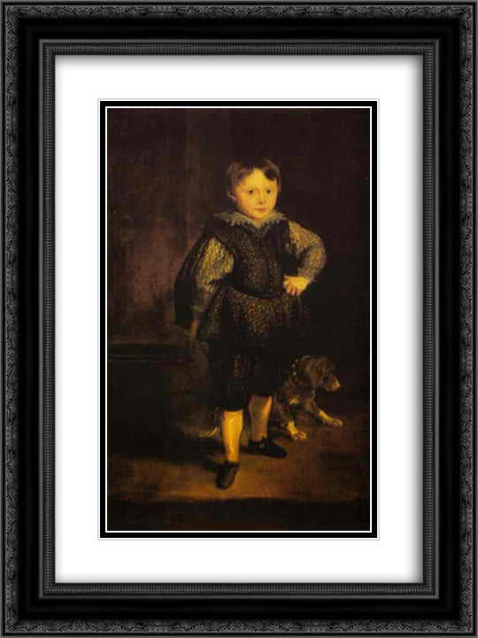 Portrait of Filippo Cattaneo, Son of Marchesa Elena Grimaldi 18x24 Black Ornate Wood Framed Art Print Poster with Double Matting by van Dyck, Anthony