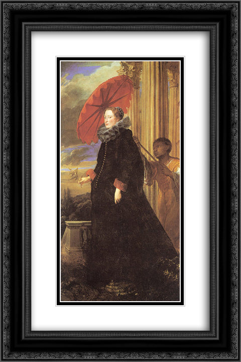 Portrait of Marchesa Elena Grimaldi, wife of Marchese Nicola Cattaneo 16x24 Black Ornate Wood Framed Art Print Poster with Double Matting by van Dyck, Anthony