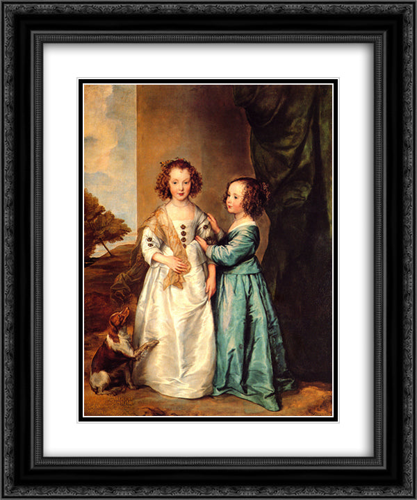 Portrait of Philadelphia and Elisabeth Cary 20x24 Black Ornate Wood Framed Art Print Poster with Double Matting by van Dyck, Anthony