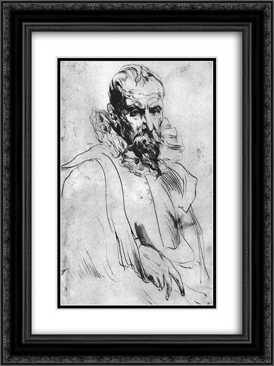 Portrait of Pieter Bruegel the Younger 18x24 Black Ornate Wood Framed Art Print Poster with Double Matting by van Dyck, Anthony