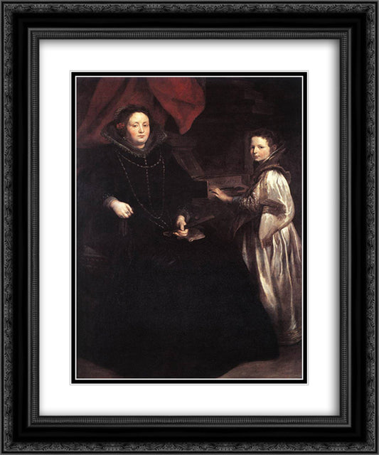 Portrait of Porzia Imperiale and Her Daughter 20x24 Black Ornate Wood Framed Art Print Poster with Double Matting by van Dyck, Anthony