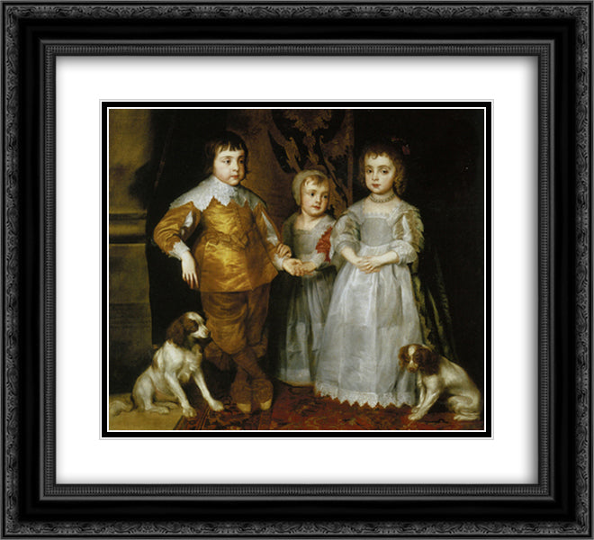 Portrait of the Three Eldest Children of Charles I 22x20 Black Ornate Wood Framed Art Print Poster with Double Matting by van Dyck, Anthony