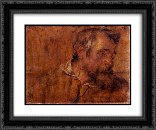 Profile Study Of A Bearded Old Man 24x20 Black Ornate Wood Framed Art Print Poster with Double Matting by van Dyck, Anthony