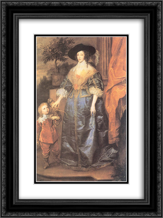 Queen Henrietta Maria and her dwarf Sir Jeffrey Hudson 18x24 Black Ornate Wood Framed Art Print Poster with Double Matting by van Dyck, Anthony