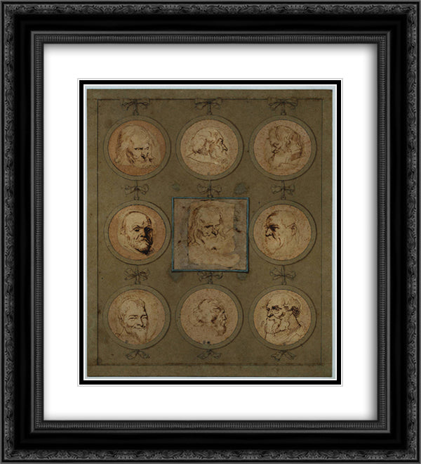 Sheet of Studies 20x22 Black Ornate Wood Framed Art Print Poster with Double Matting by van Dyck, Anthony