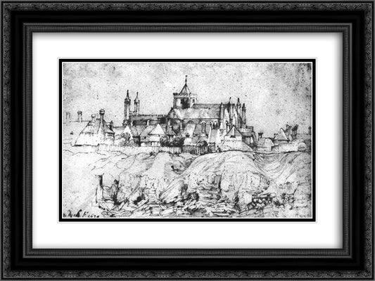 St. Mary's Church at Rye, England 24x18 Black Ornate Wood Framed Art Print Poster with Double Matting by van Dyck, Anthony